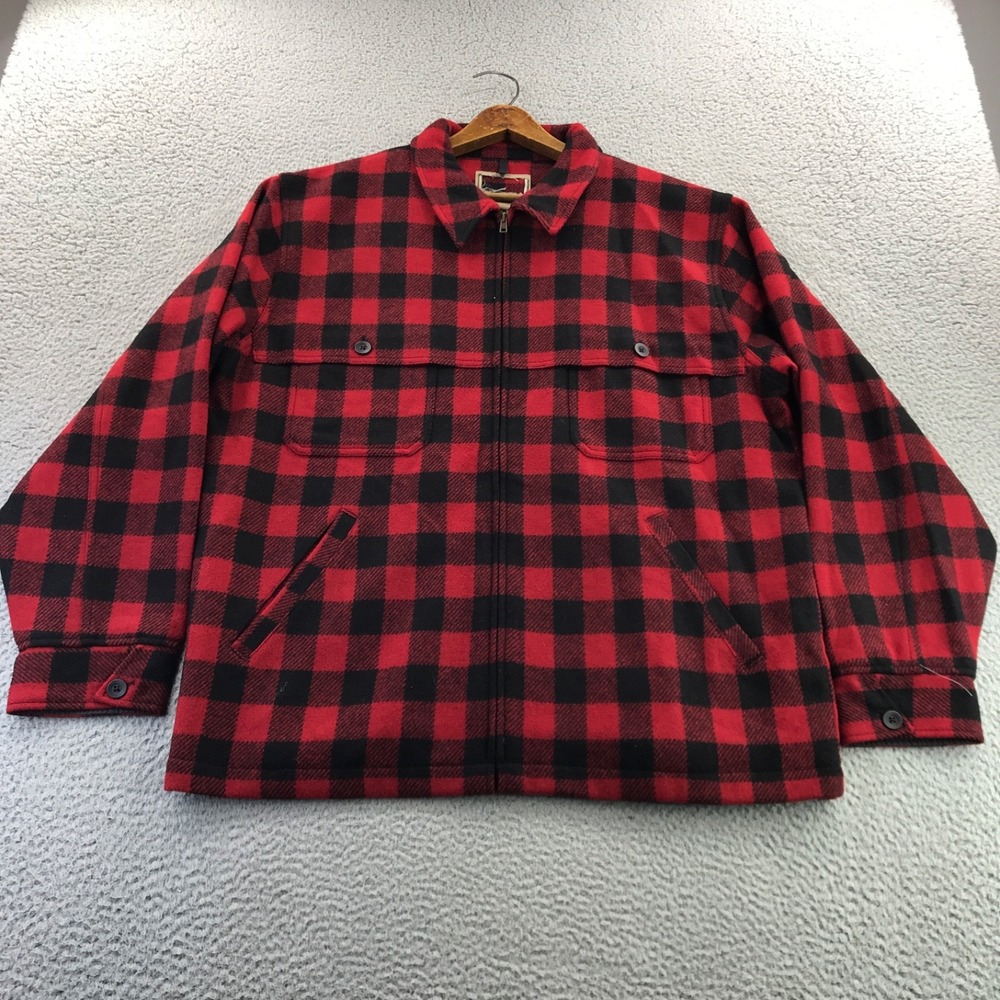 LL Bean Jacket Mens L Red Black Maine Guide Wool Shirt Jac Buffalo Plaid NEW